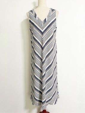 For Cynthia Striped Linen Blend Tank Dress